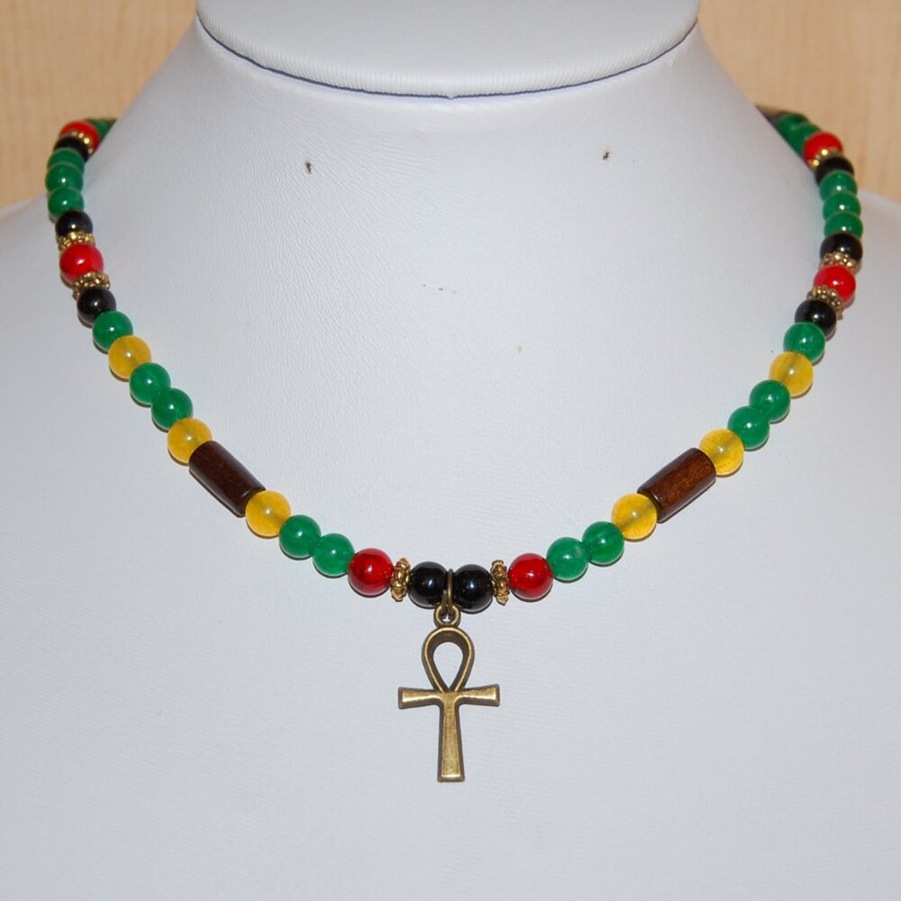 Ankh Cross Necklace,Multicolor Stones Necklace,Key of the Nile,Key of Life